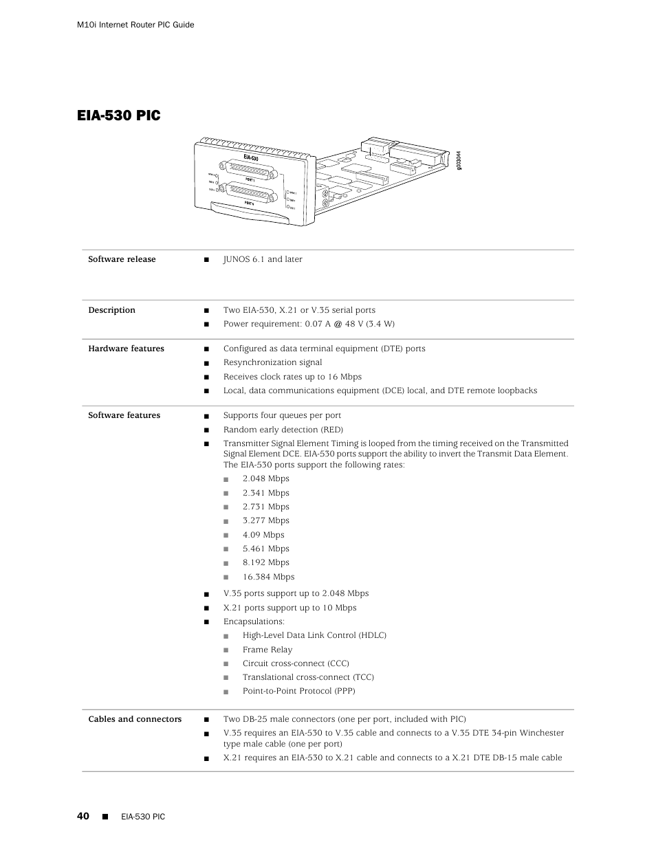 Eia-530 pic | Juniper Networks Juniper M-series M10i User Manual | Page 40 / 78