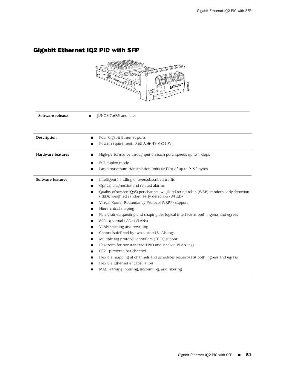 Gigabit ethernet iq2 pic with sfp | Juniper Networks Juniper M-series M10i User Manual | Page 51 / 78