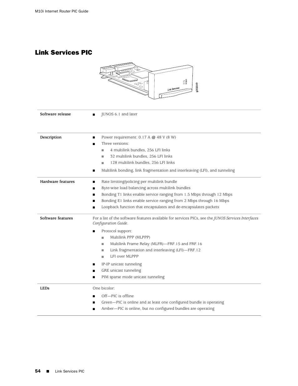 Link services pic | Juniper Networks Juniper M-series M10i User Manual | Page 54 / 78