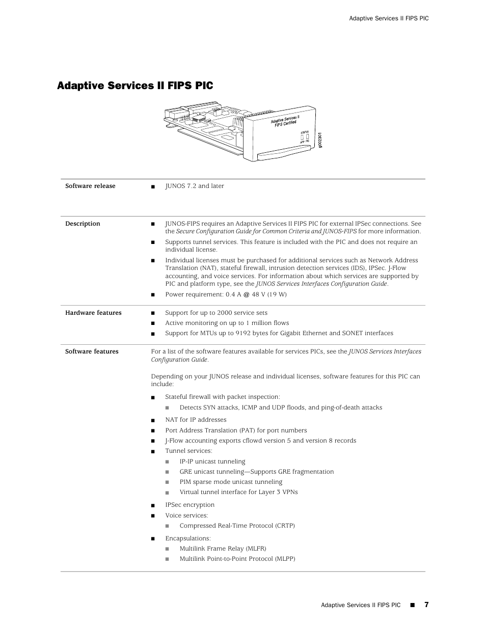 Adaptive services ii fips pic | Juniper Networks Juniper M-series M10i User Manual | Page 7 / 78