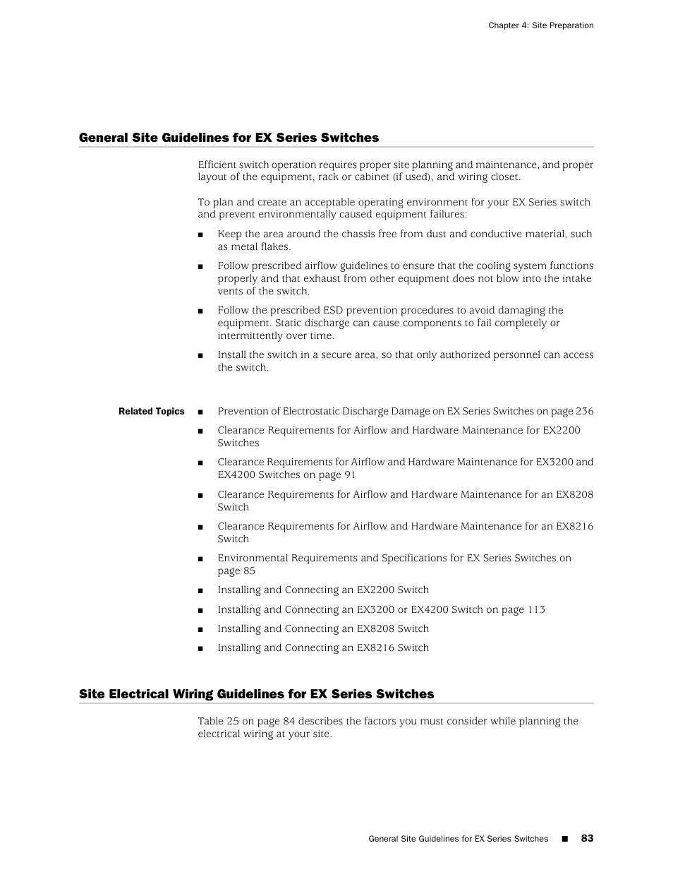 General site guidelines for ex series switches | Juniper Networks EX4200 User Manual | Page 109 / 284