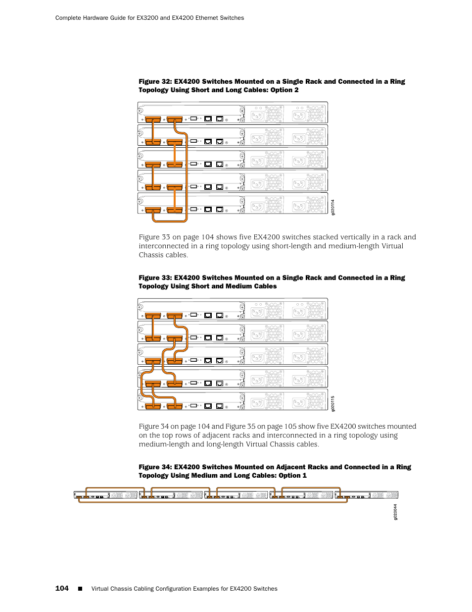 Ring topology using short and medium cables | Juniper Networks EX4200 User Manual | Page 130 / 284