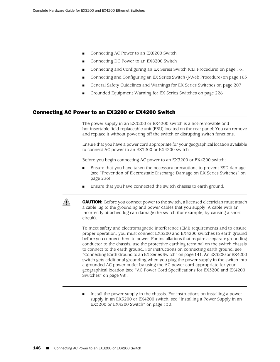 Connecting ac power to an ex3200 or ex4200 switch | Juniper Networks EX4200 User Manual | Page 172 / 284