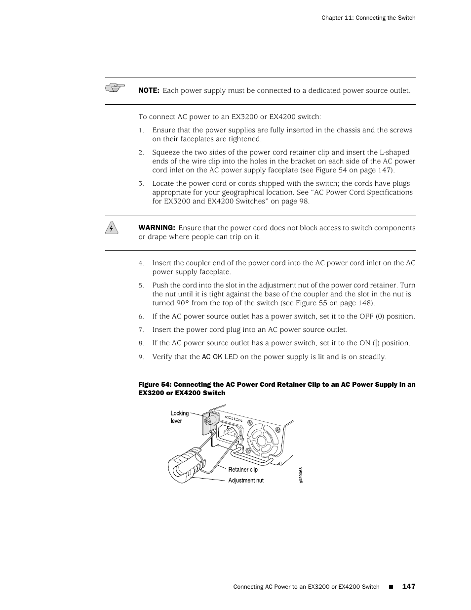 Supply in an ex3200 or ex4200 switch | Juniper Networks EX4200 User Manual | Page 173 / 284