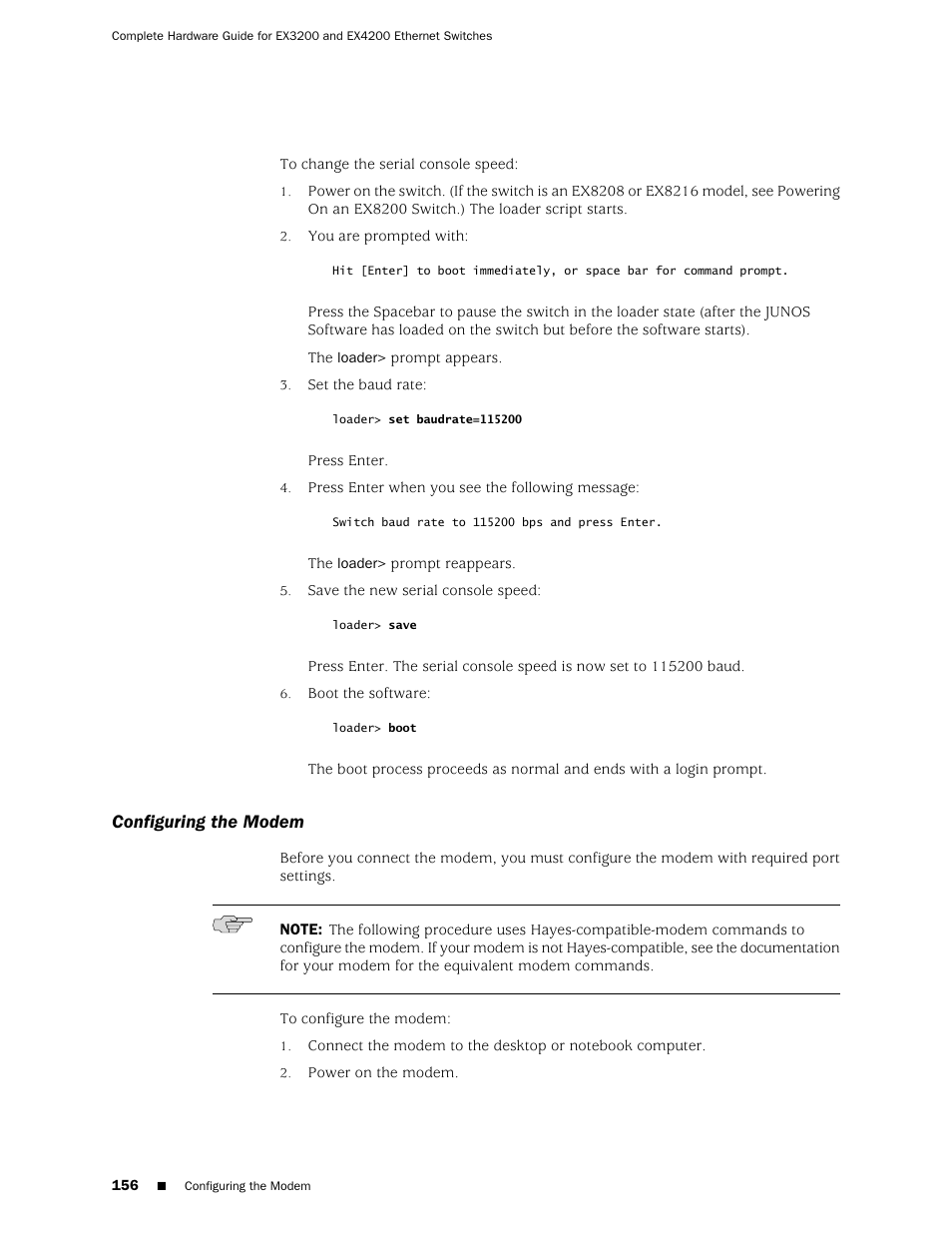 Configuring the modem | Juniper Networks EX4200 User Manual | Page 182 / 284