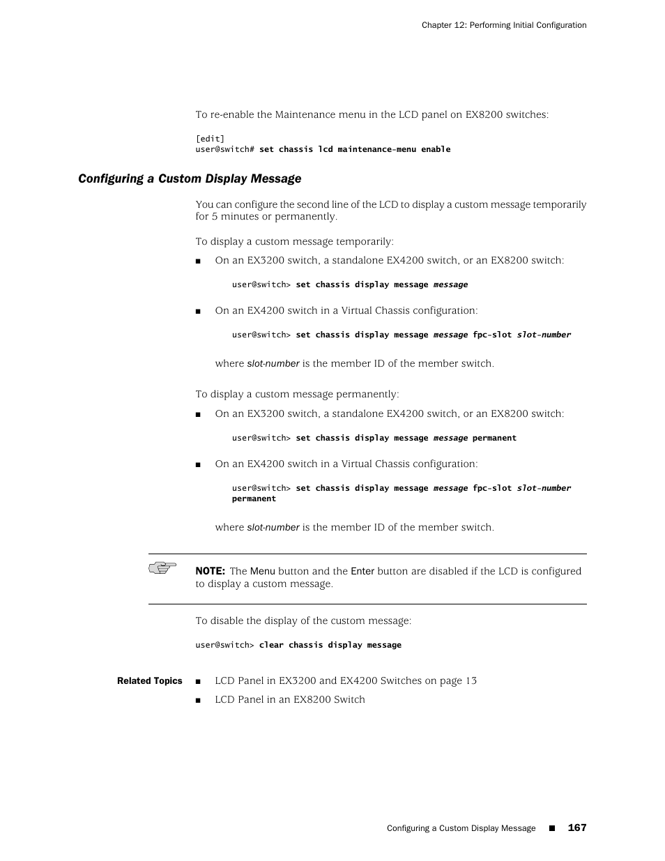 Configuring a custom display message | Juniper Networks EX4200 User Manual | Page 193 / 284