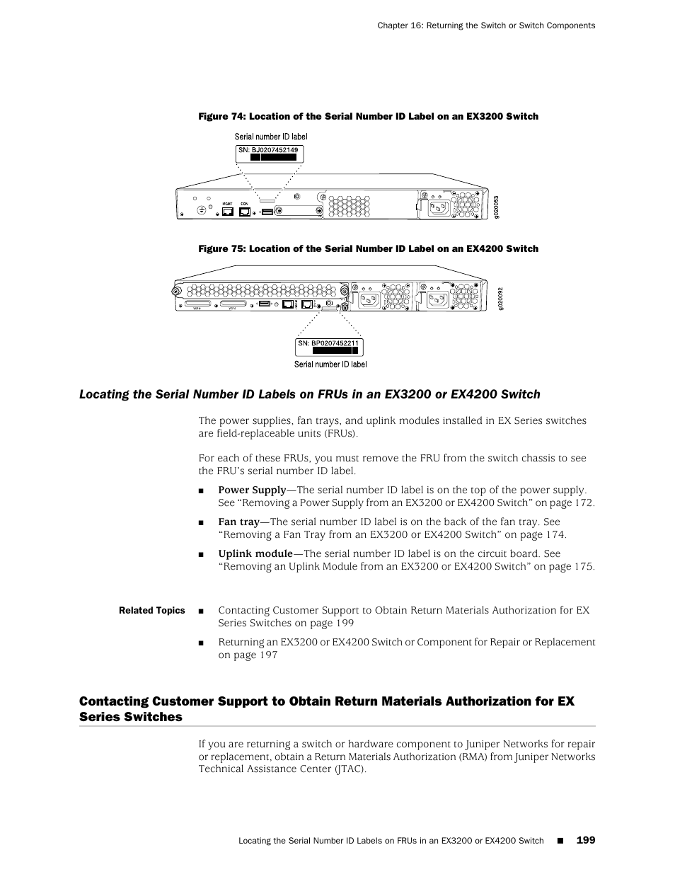 Switch, Ex series switches | Juniper Networks EX4200 User Manual | Page 225 / 284