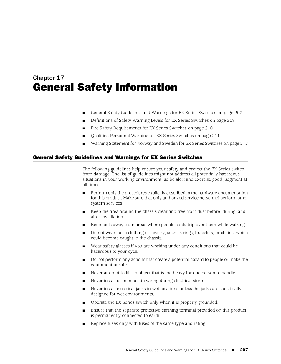 Chapter 17: general safety information, Chapter 17, General safety information | Juniper Networks EX4200 User Manual | Page 233 / 284