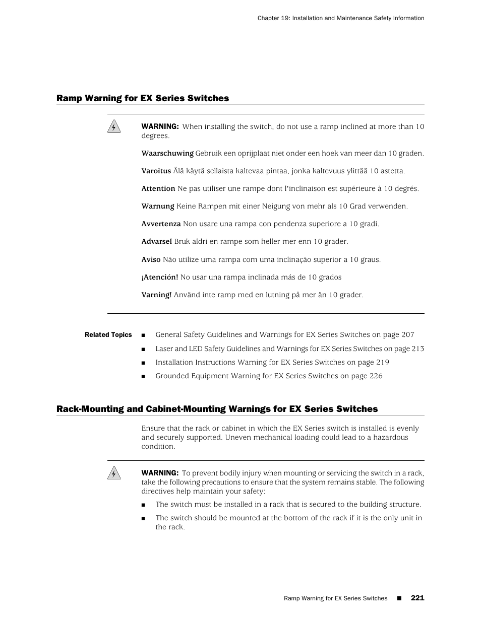 Ramp warning for ex series switches | Juniper Networks EX4200 User Manual | Page 247 / 284