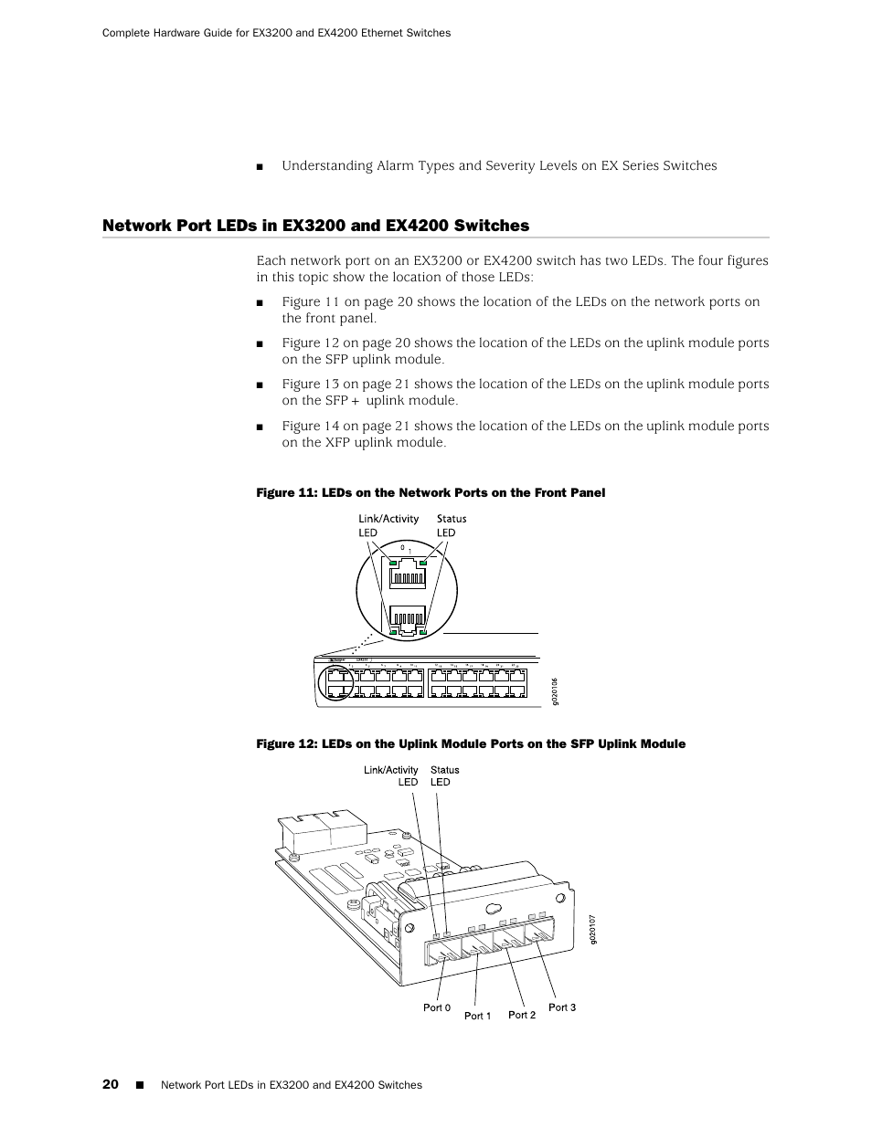 Network port leds in ex3200 and ex4200 switches | Juniper Networks EX4200 User Manual | Page 46 / 284