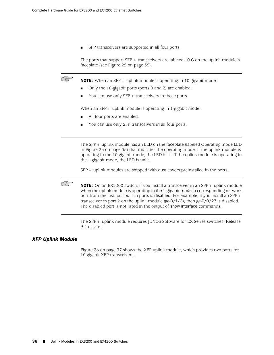 Xfp uplink module | Juniper Networks EX4200 User Manual | Page 62 / 284