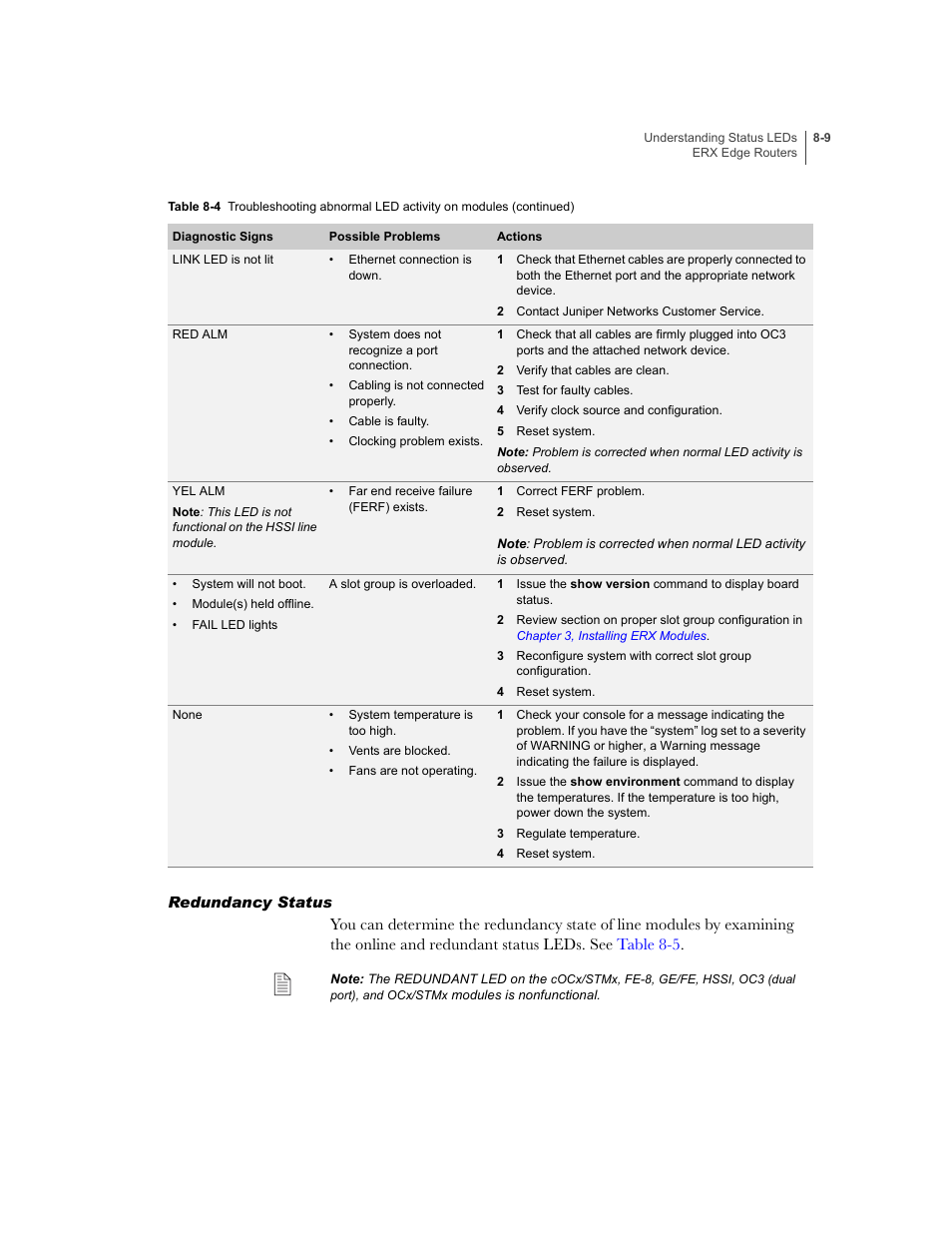 Redundancy status, Redundancy status -9 | Juniper Networks ERX-1410 User Manual | Page 115 / 184