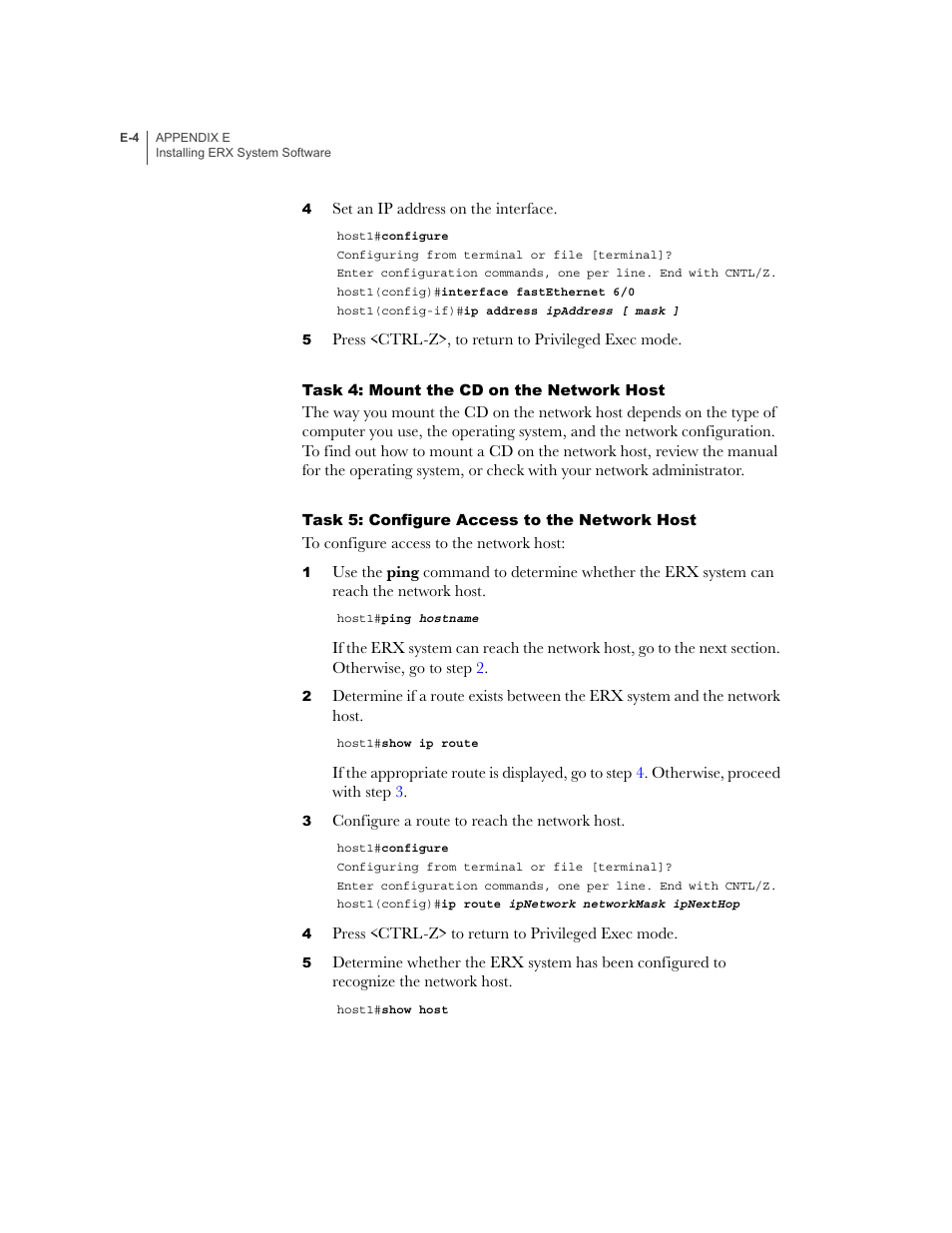 Task 4: mount the cd on the network host, Task 5: configure access to the network host | Juniper Networks ERX-1410 User Manual | Page 164 / 184
