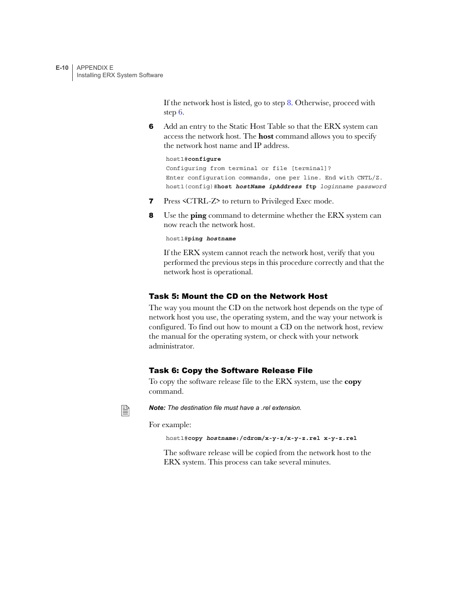 Task 5: mount the cd on the network host, Task 6: copy the software release file | Juniper Networks ERX-1410 User Manual | Page 170 / 184