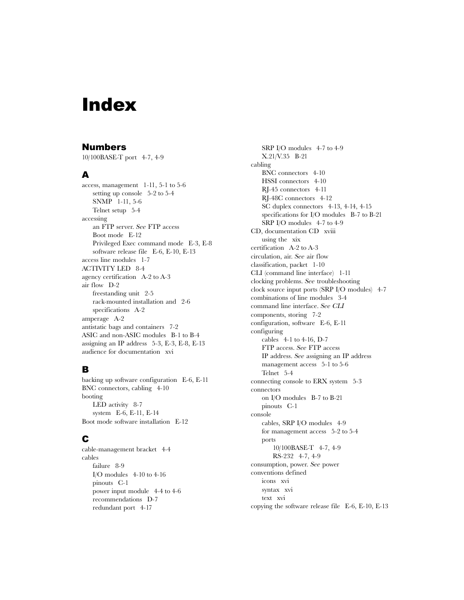 Index | Juniper Networks ERX-1410 User Manual | Page 179 / 184
