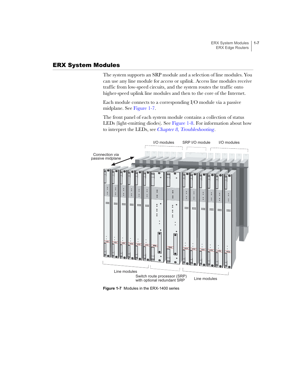 Erx system modules, Erx system modules -7 | Juniper Networks ERX-1410 User Manual | Page 27 / 184