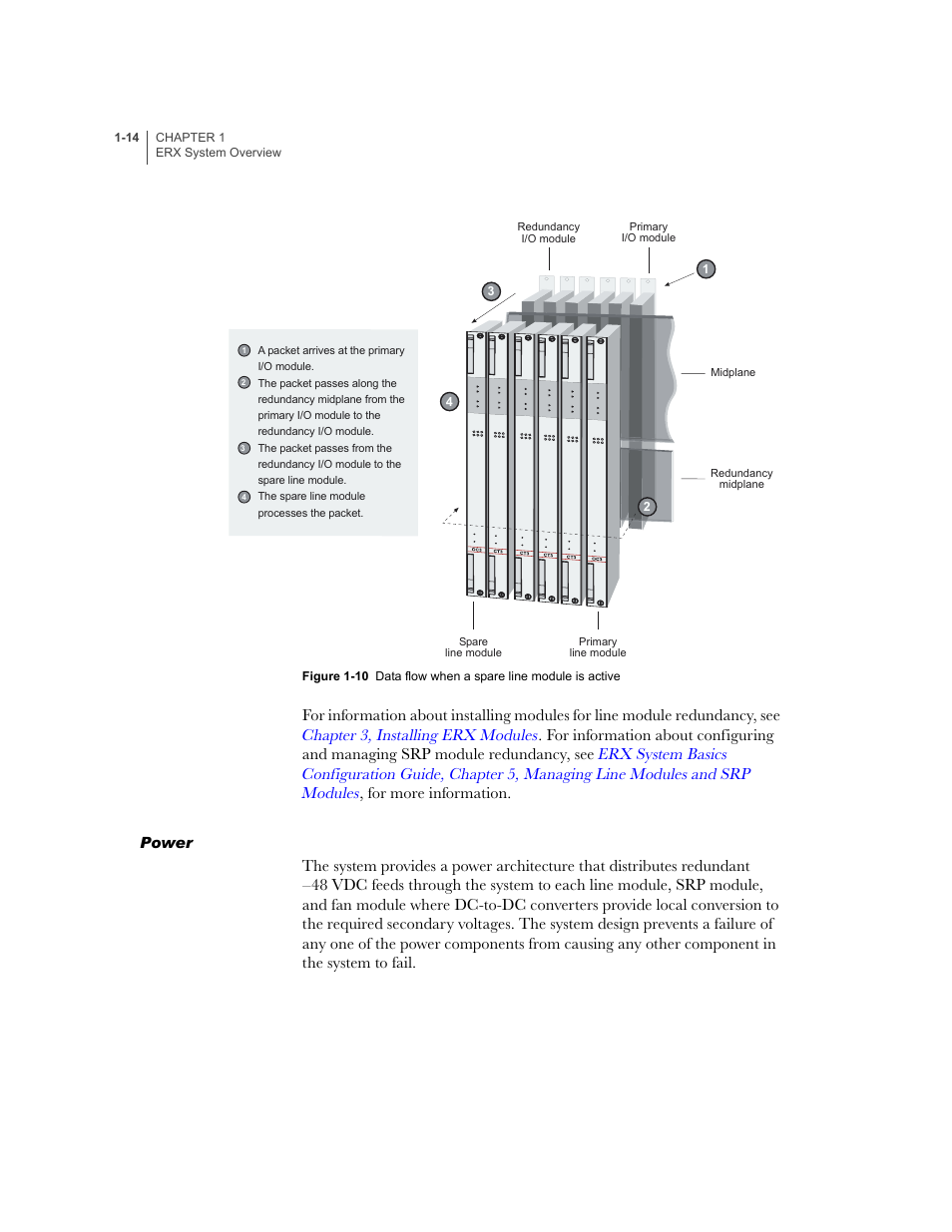 Power, Power -14, Figure 1-10 | Juniper Networks ERX-1410 User Manual | Page 34 / 184