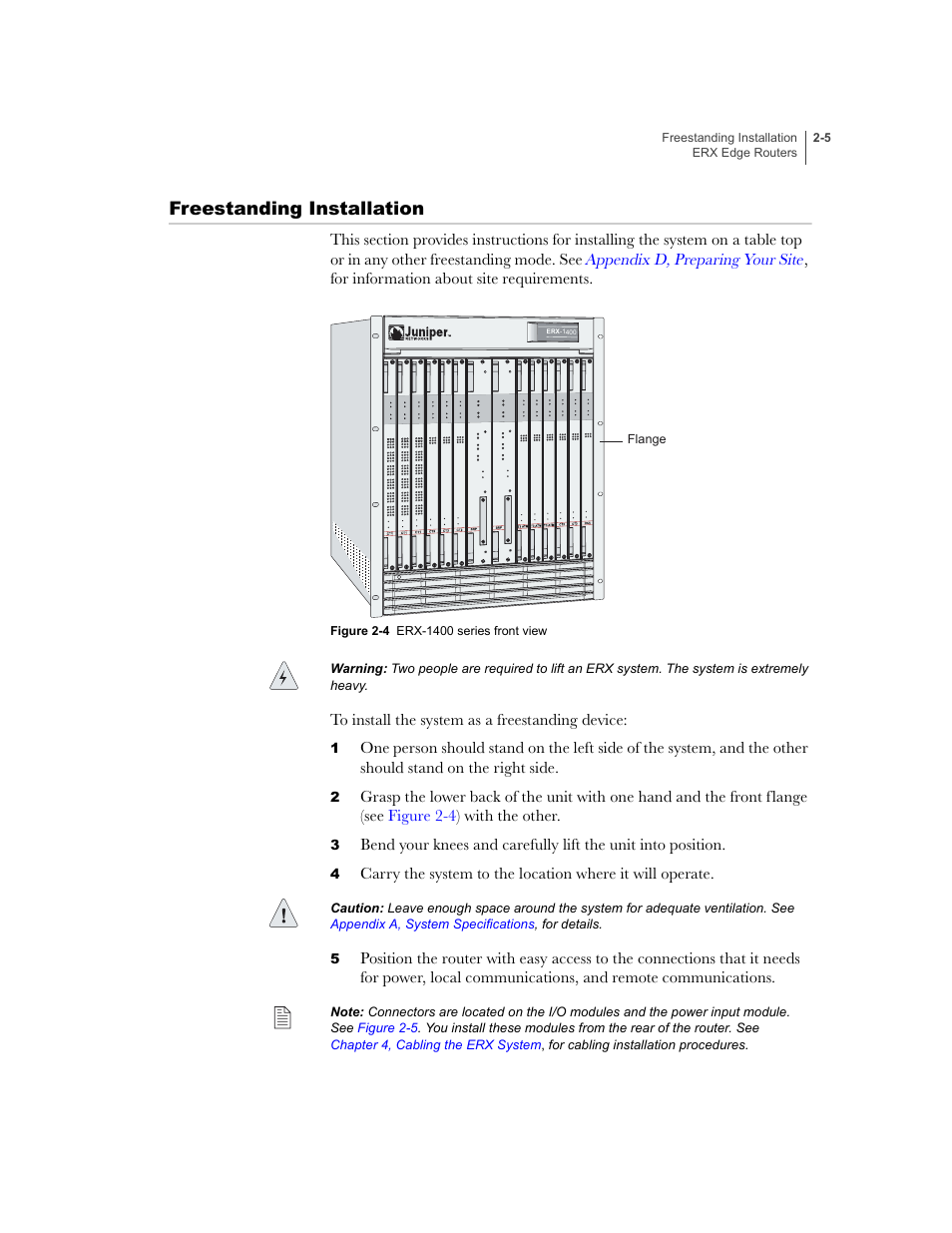 Freestanding installation, Freestanding installation -5, Freestanding | Installation | Juniper Networks ERX-1410 User Manual | Page 41 / 184