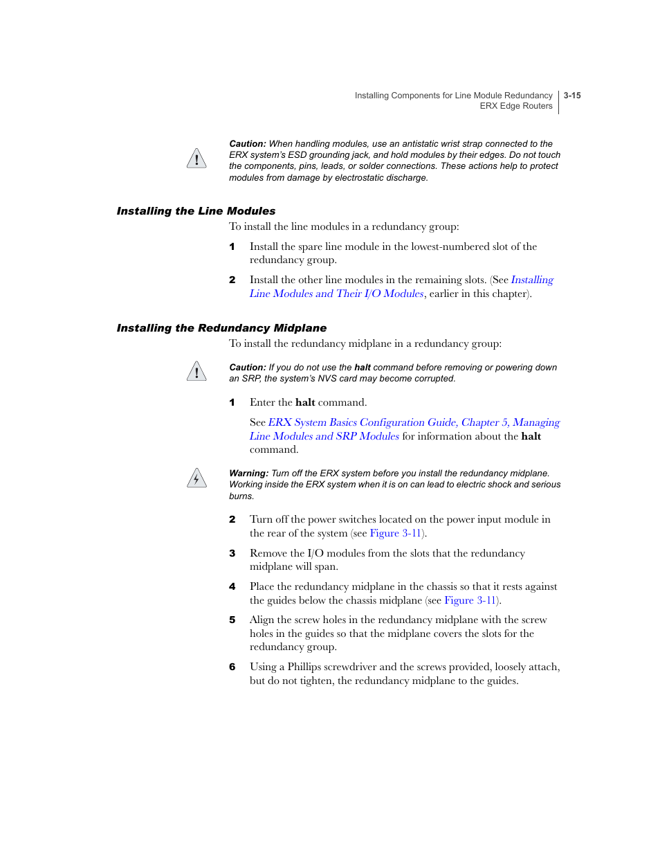 Installing the line modules, Installing the redundancy midplane | Juniper Networks ERX-1410 User Manual | Page 61 / 184
