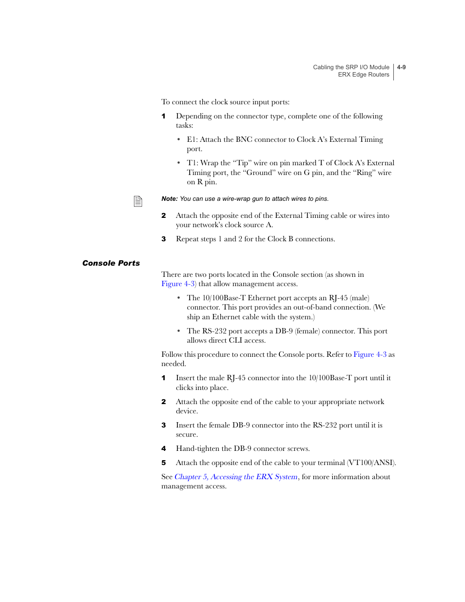 Console ports, Console ports -9 | Juniper Networks ERX-1410 User Manual | Page 73 / 184