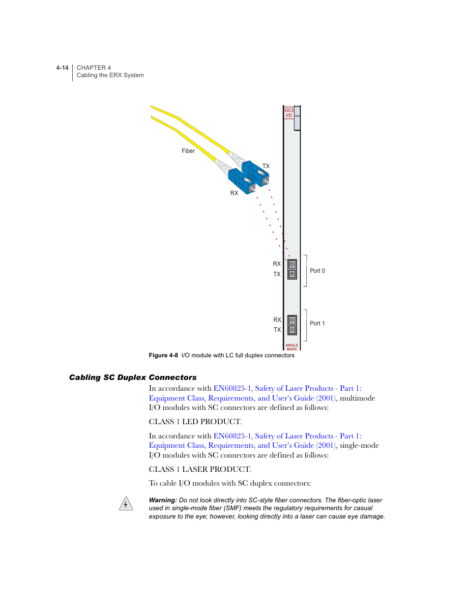 Cabling sc duplex connectors, Cabling sc duplex connectors -14 | Juniper Networks ERX-1410 User Manual | Page 78 / 184