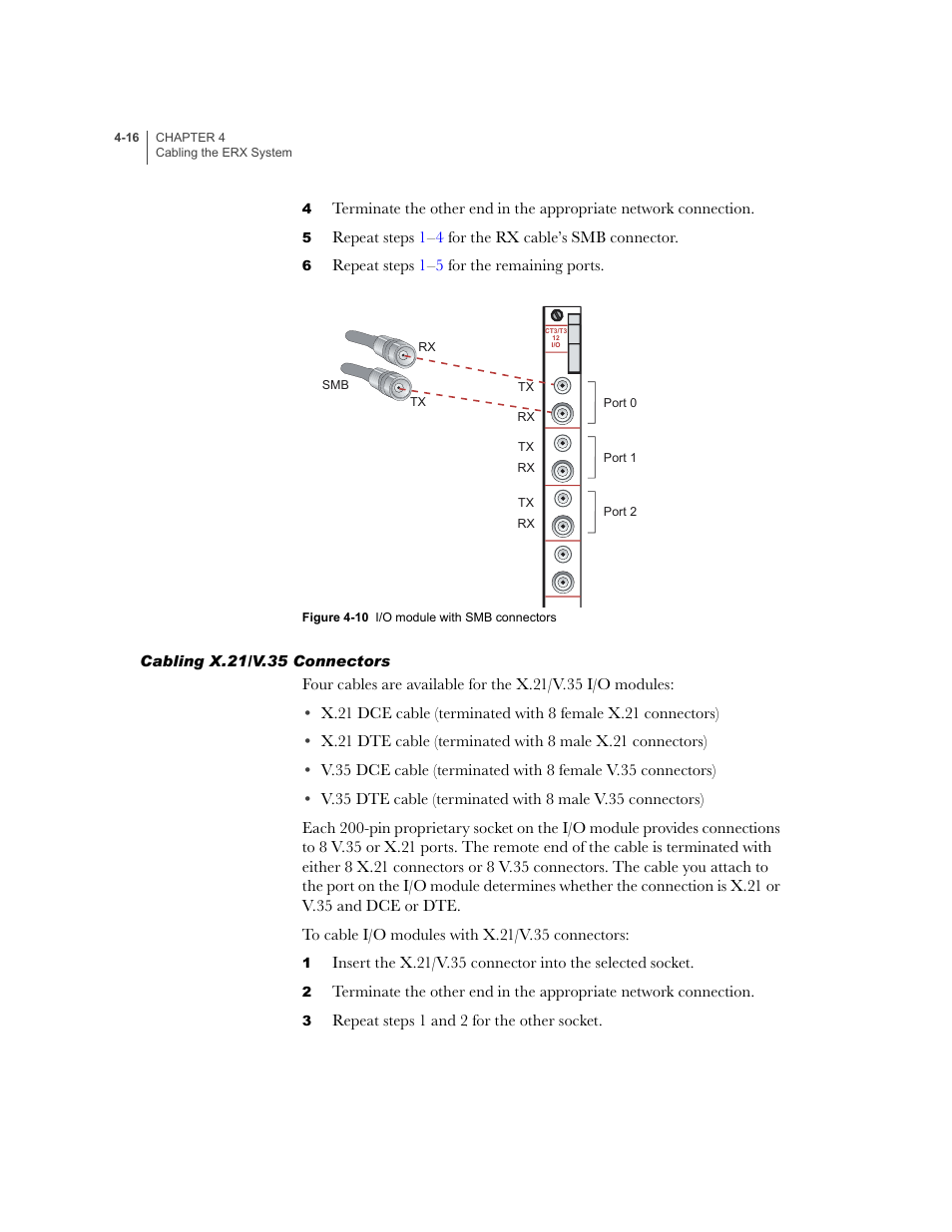 Cabling x.21/v.35 connectors, Cabling x.21/v.35 connectors -16 | Juniper Networks ERX-1410 User Manual | Page 80 / 184
