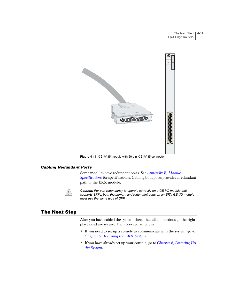 Cabling redundant ports, The next step, Cabling redundant ports -17 | The next step -17 | Juniper Networks ERX-1410 User Manual | Page 81 / 184