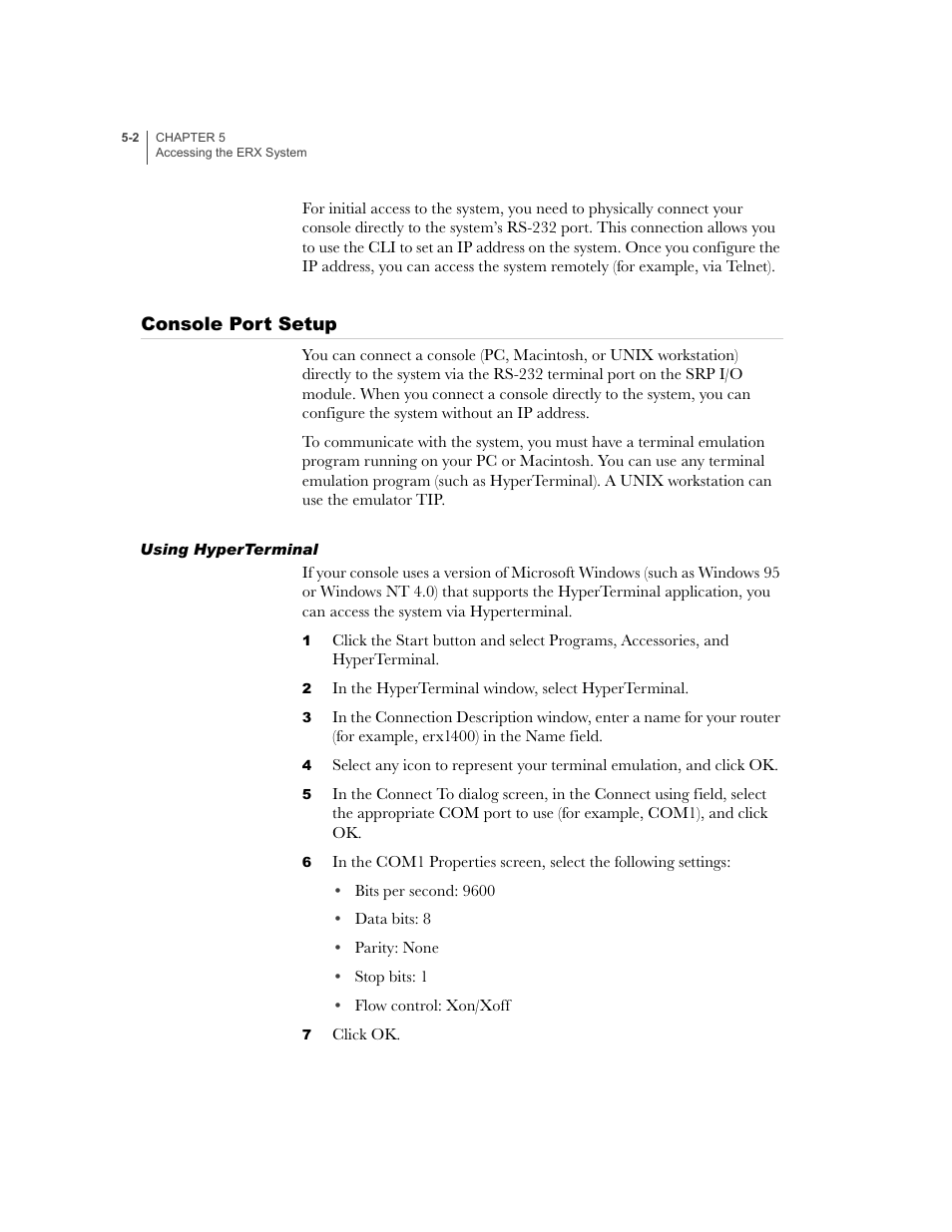 Console port setup, Using hyperterminal, Console port setup -2 | Using hyperterminal -2 | Juniper Networks ERX-1410 User Manual | Page 84 / 184