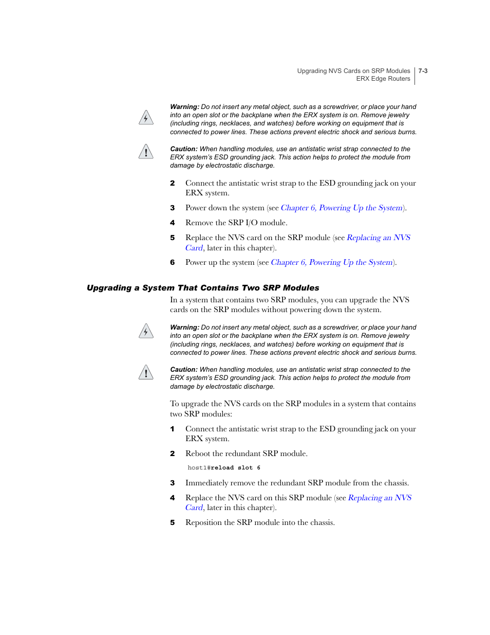 Upgrading a system that contains two srp modules | Juniper Networks ERX-1410 User Manual | Page 95 / 184