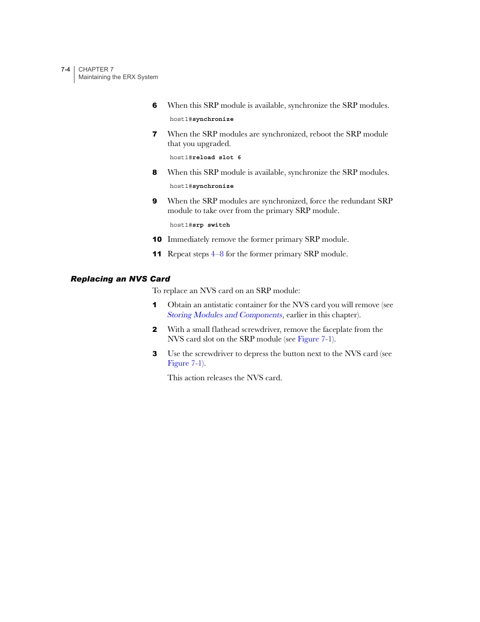 Replacing an nvs card, Replacing an nvs card -4, Replacing an nvs | Card | Juniper Networks ERX-1410 User Manual | Page 96 / 184