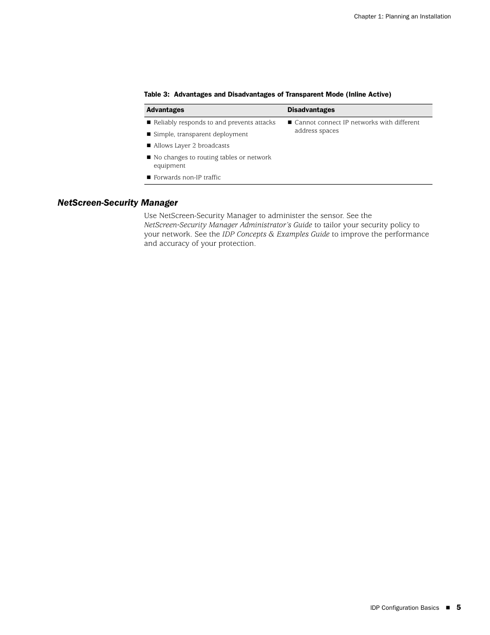 Netscreen-security manager, Table 3 | Juniper Networks IDP 800 User Manual | Page 19 / 68