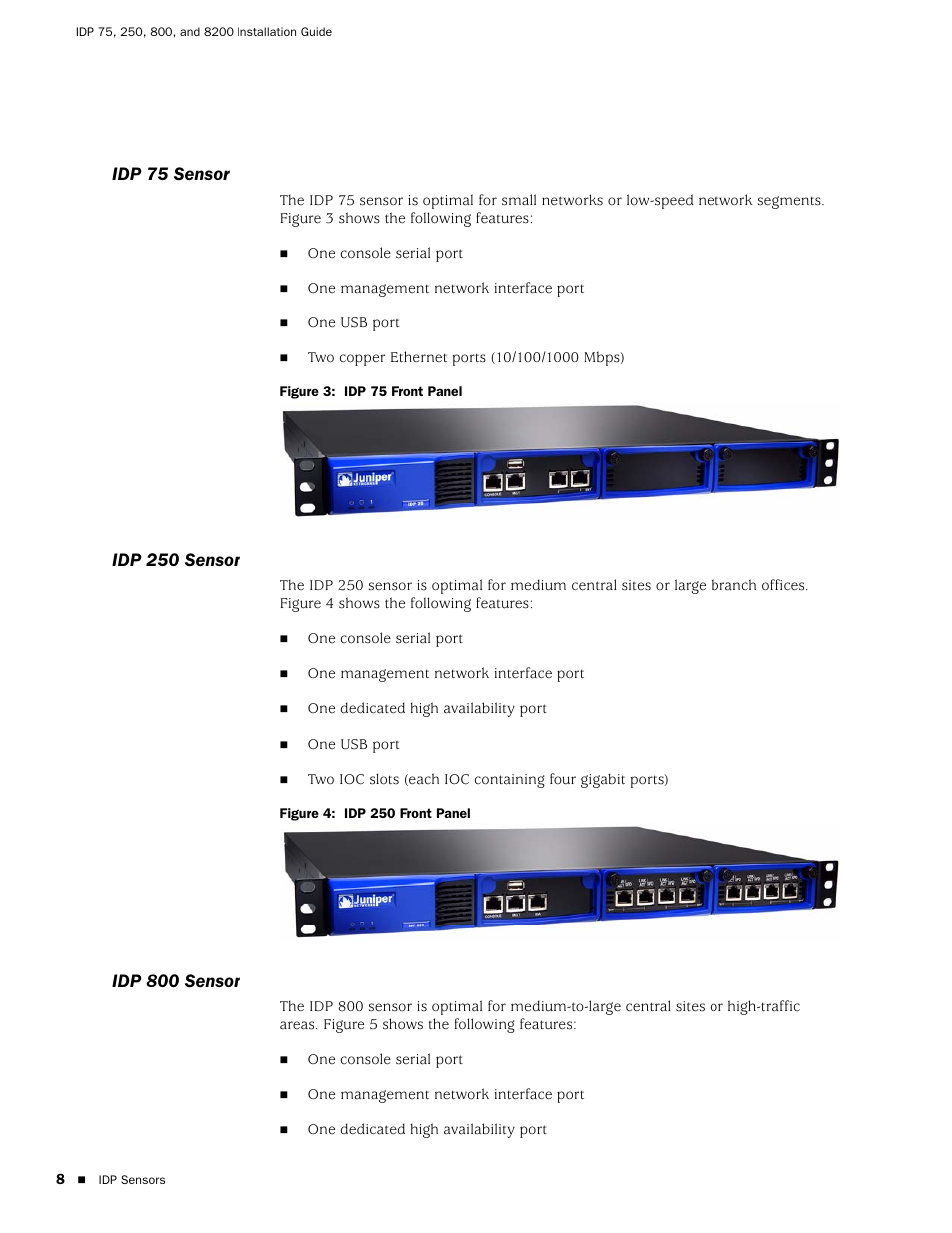 Idp 75 sensor, Idp 250 sensor, Idp 800 sensor | Idp 75 sensor idp 250 sensor idp 800 sensor | Juniper Networks IDP 800 User Manual | Page 22 / 68