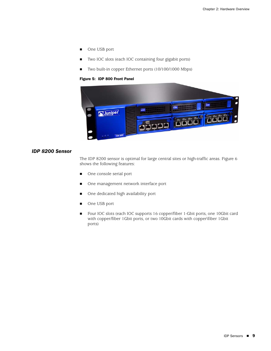 Idp 8200 sensor, Figure 5: idp 800 front panel | Juniper Networks IDP 800 User Manual | Page 23 / 68