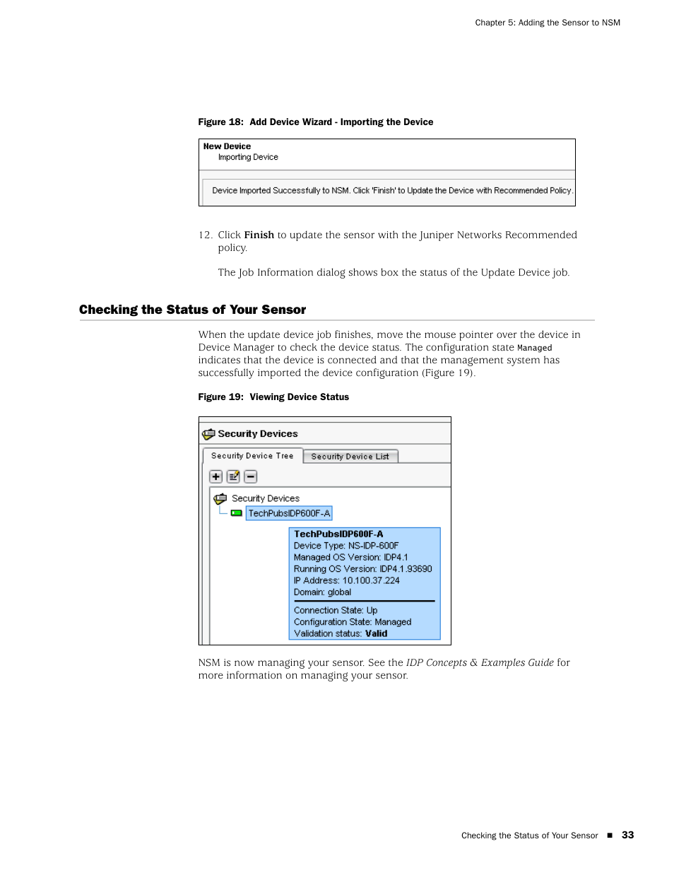 Checking the status of your sensor | Juniper Networks IDP 800 User Manual | Page 47 / 68