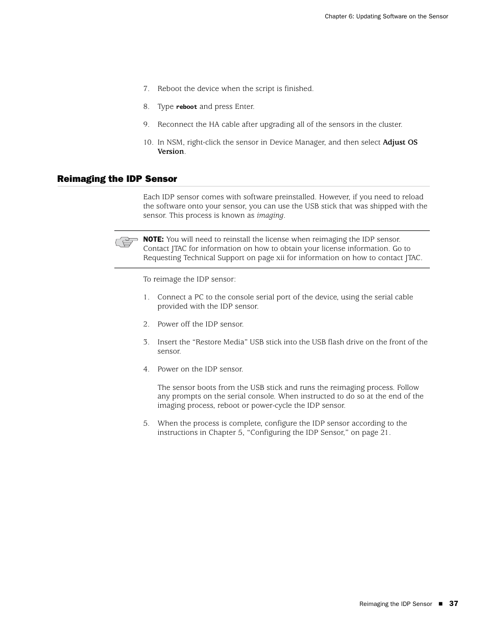 Reimaging the idp sensor | Juniper Networks IDP 800 User Manual | Page 51 / 68