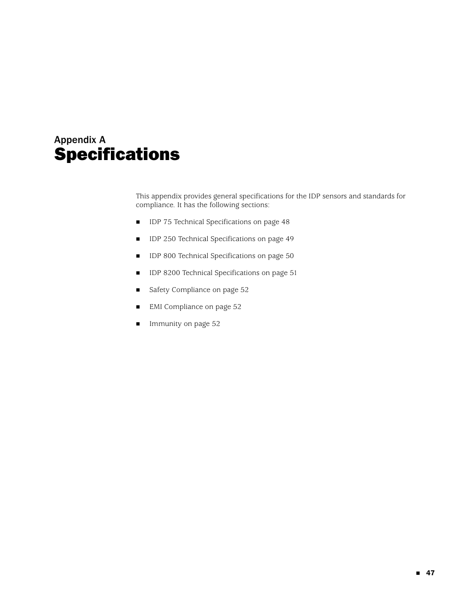 Specifications, Appendix a | Juniper Networks IDP 800 User Manual | Page 61 / 68