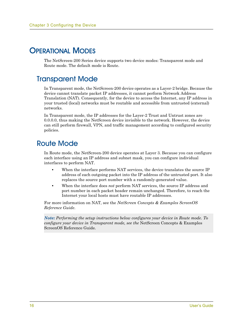 Operational modes, Transparent mode, Route mode | Transparent mode route mode, Perational, Odes | Juniper Networks NETSCREEN 200 User Manual | Page 22 / 40