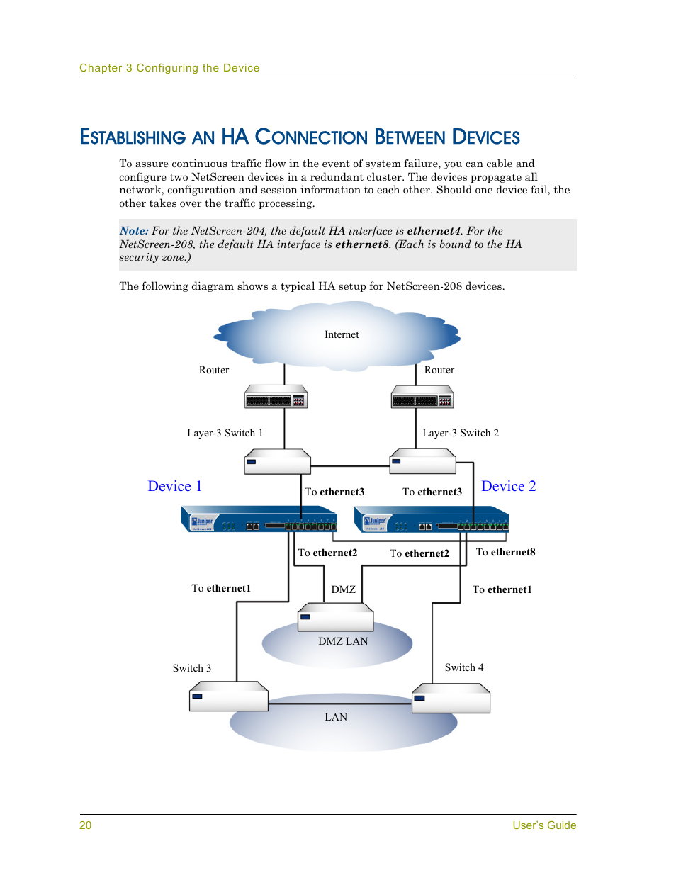 Establishing an ha connection between devices, Ha c, Stablishing | Onnection, Etween, Evices | Juniper Networks NETSCREEN 200 User Manual | Page 26 / 40