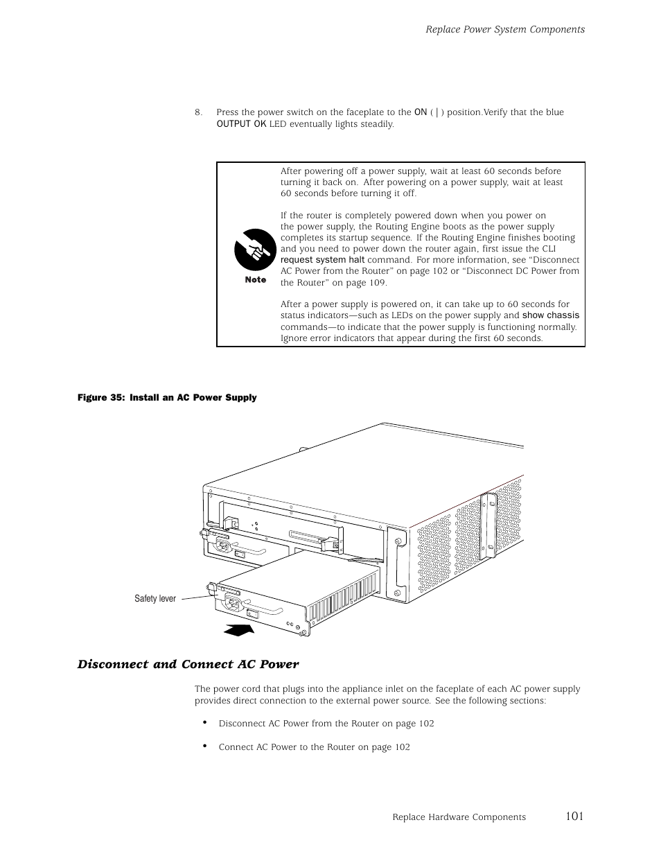 Disconnect and connect ac power | Juniper Networks M5 User Manual | Page 121 / 205