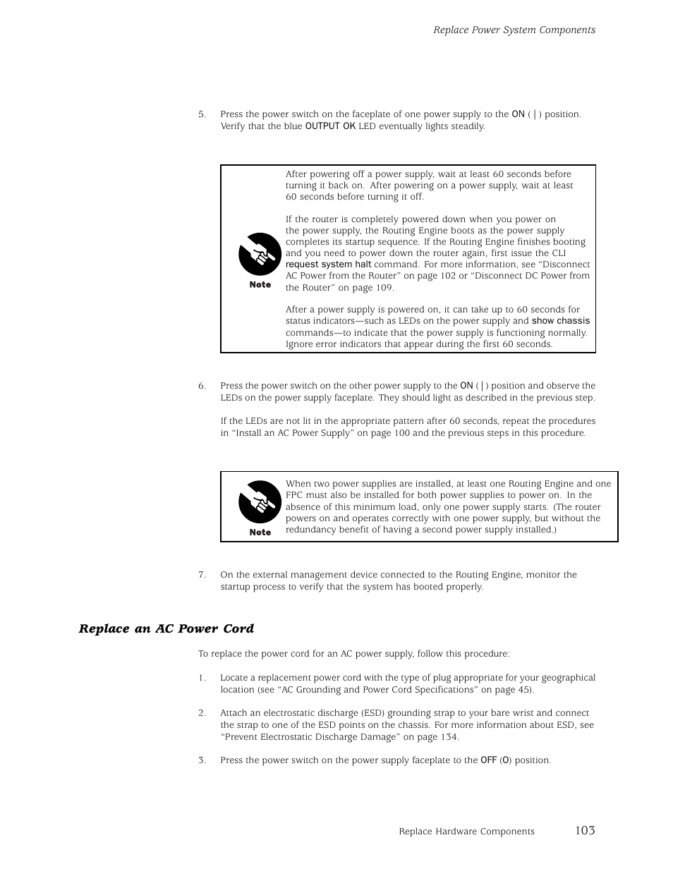 Replace an ac power cord | Juniper Networks M5 User Manual | Page 123 / 205