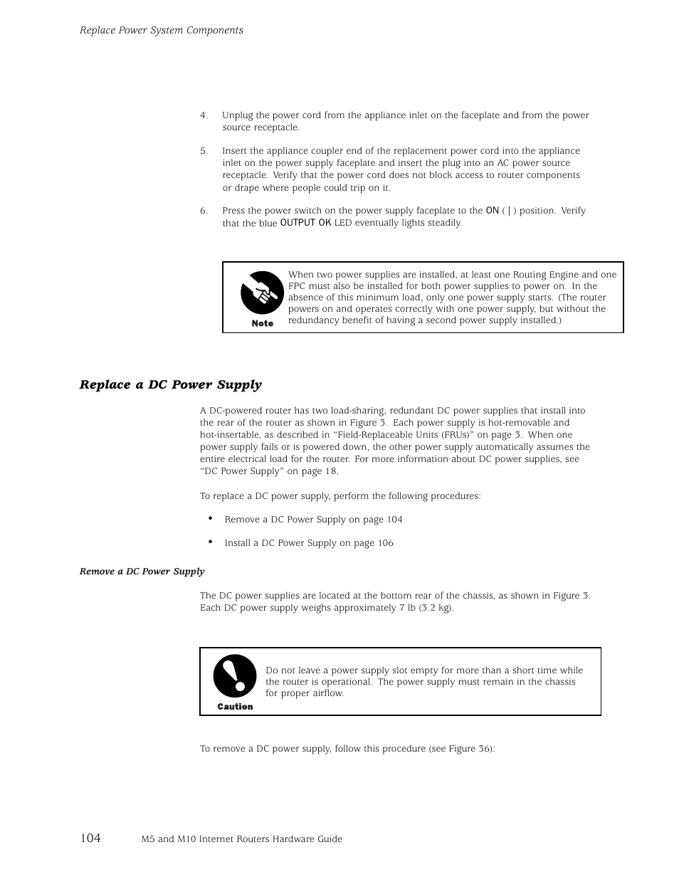 Replace a dc power supply | Juniper Networks M5 User Manual | Page 124 / 205