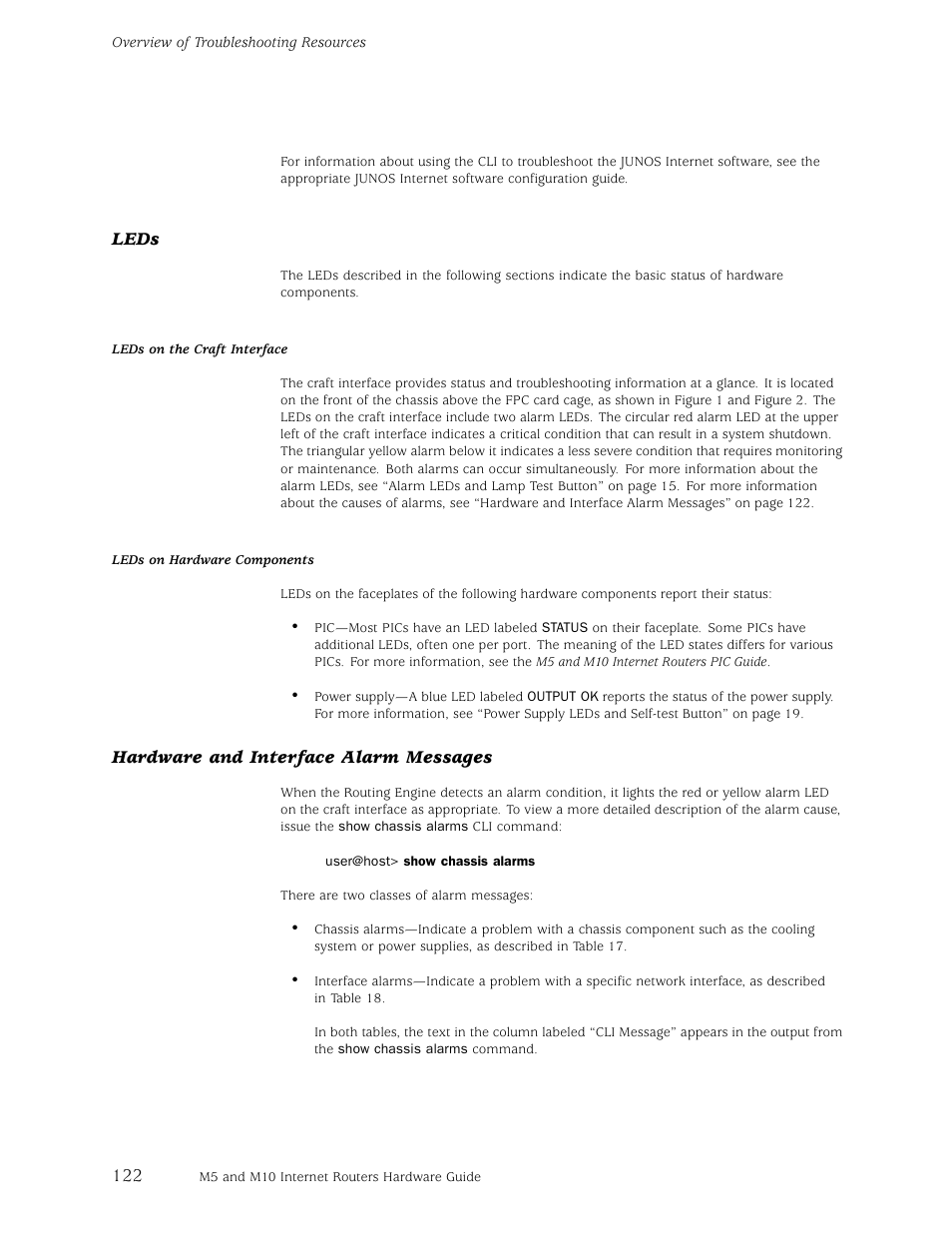 Hardware and interface alarm messages” on | Juniper Networks M5 User Manual | Page 142 / 205
