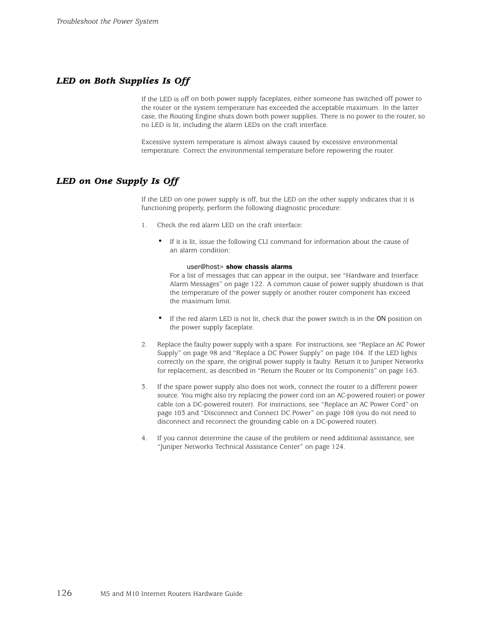 Led on both supplies is off, Led on one supply is off | Juniper Networks M5 User Manual | Page 146 / 205