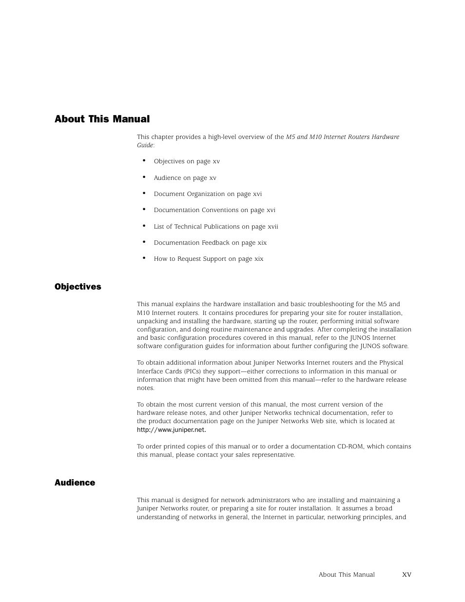 About this manual | Juniper Networks M5 User Manual | Page 15 / 205