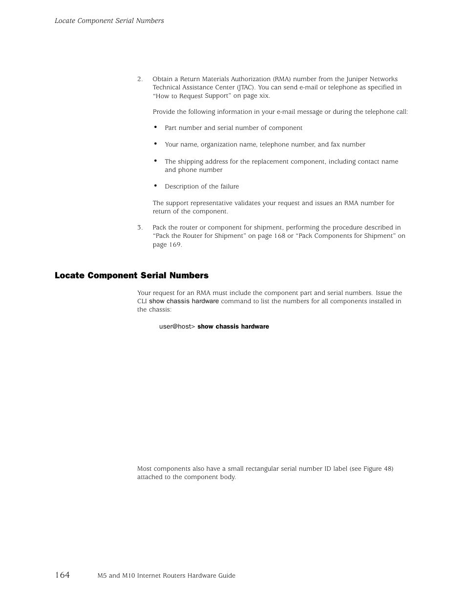 Locate component serial numbers | Juniper Networks M5 User Manual | Page 184 / 205