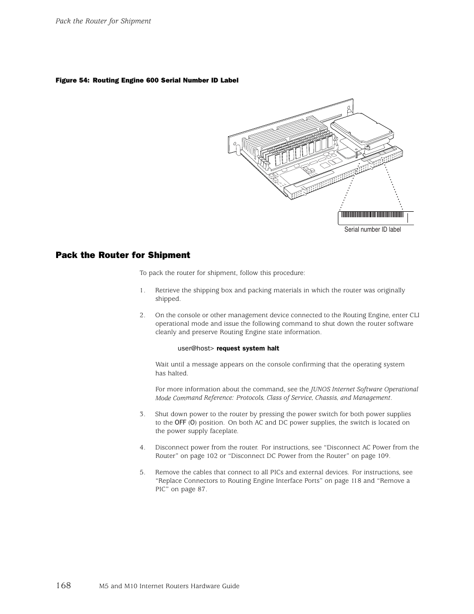 Pack the router for shipment | Juniper Networks M5 User Manual | Page 188 / 205