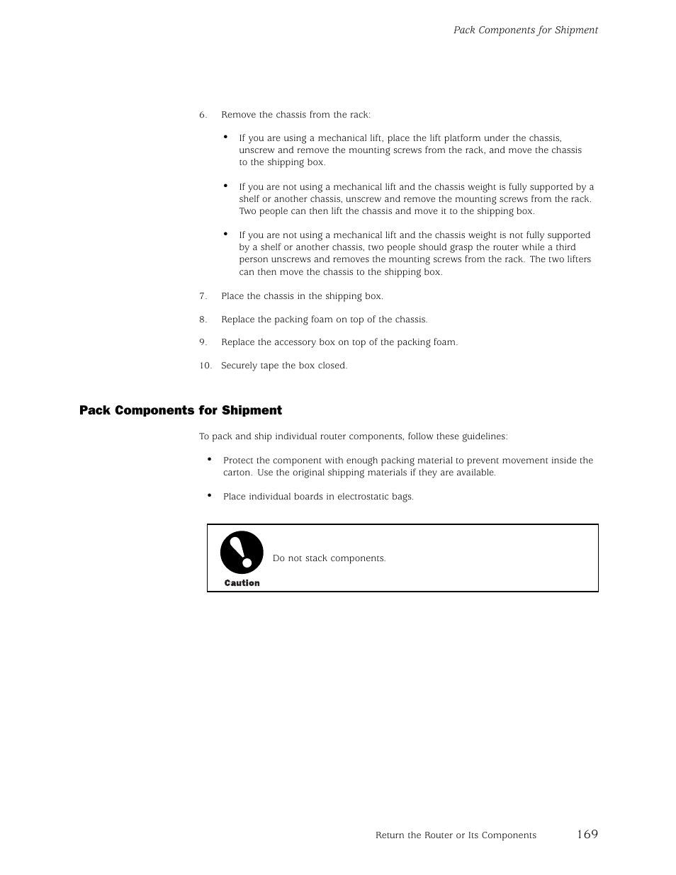Pack components for shipment” on, Pack components for shipment | Juniper Networks M5 User Manual | Page 189 / 205