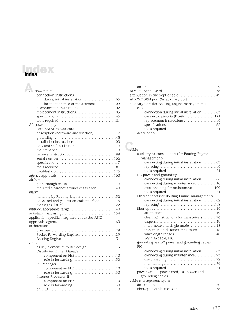 Index | Juniper Networks M5 User Manual | Page 199 / 205
