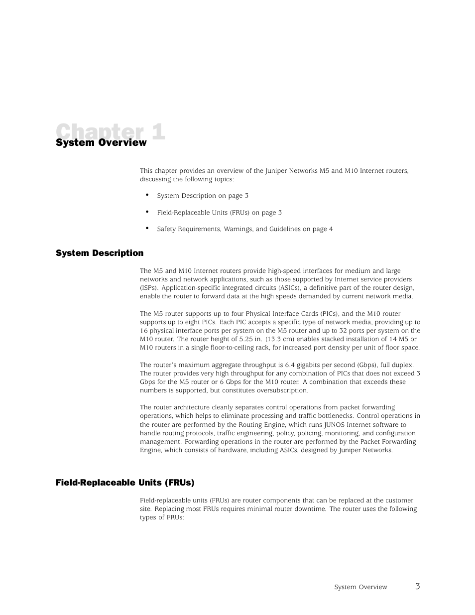 Chapter 1, System overview | Juniper Networks M5 User Manual | Page 23 / 205
