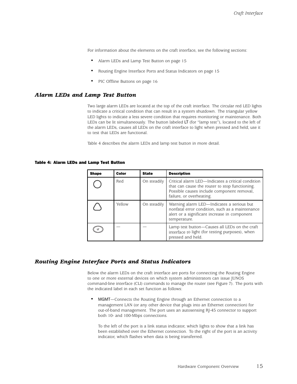 Alarm leds and lamp test button | Juniper Networks M5 User Manual | Page 35 / 205